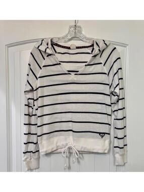 💙 Roxy Navy & White Striped Hooded Tee — Size XS GUC